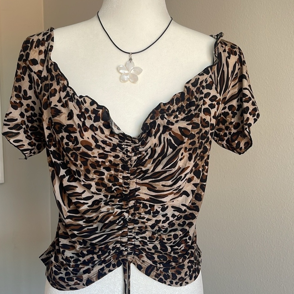 Leopard Print Ruched Women's Top Size 2X
